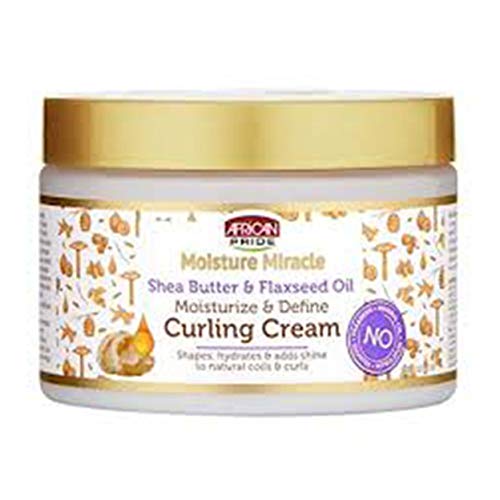African Pride Moisture Miracle Shea Butter & Flaxseed Oil Curling Cream - Shapes, Hydrates & Adds Shine to Natural Coils & Curls, Moisturizes & Defines Hair, 12 oz