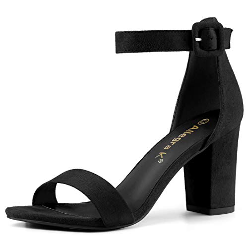 Allegra K Women's High Chunky Heel Buckle Ankle Strap Sandals 8.5 Black