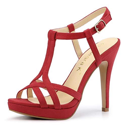 Allegra K Women's T Strap Slingback Red Platform Stiletto Heel Sandals - 9 M US