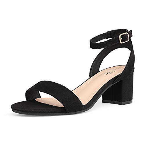 DREAM PAIRS Women's Black Sudede Open Toe Ankle Strap Low Block Chunky Heels Sandals Party Dress Pumps Shoes Size 11 M US Carnival