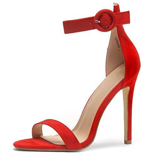 Herstyle Charming Women’s Open Toe Ankle Strap Stiletto Heel Dress Sandals Elegant Wedding Party Shoes Red 10.0
