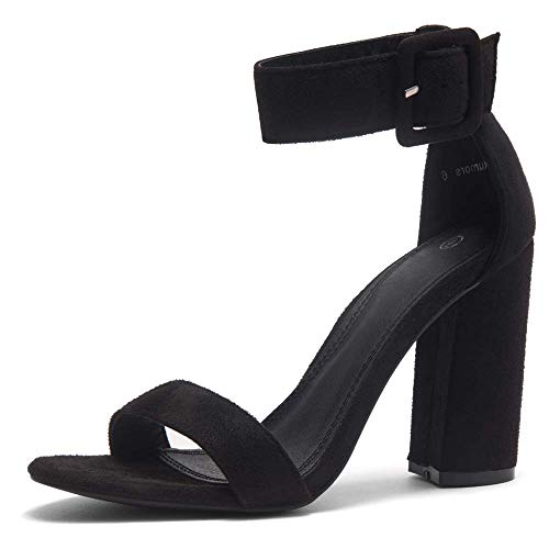 HerStyle Rumors Women's Fashion Chunky Heel Sandal Open Toe Wedding Pumps with Buckle Ankle Strap Evening Party Shoes Black 8.0