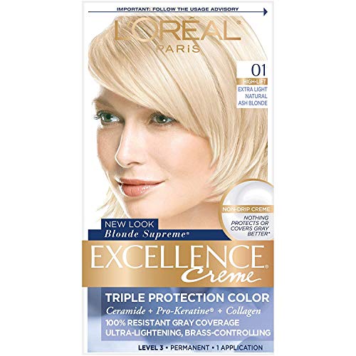 L'Oreal Paris Excellence Creme Permanent Hair Color, 01 Extra Light Ash Blonde, 100% Gray Coverage Hair Dye, Pack of 1