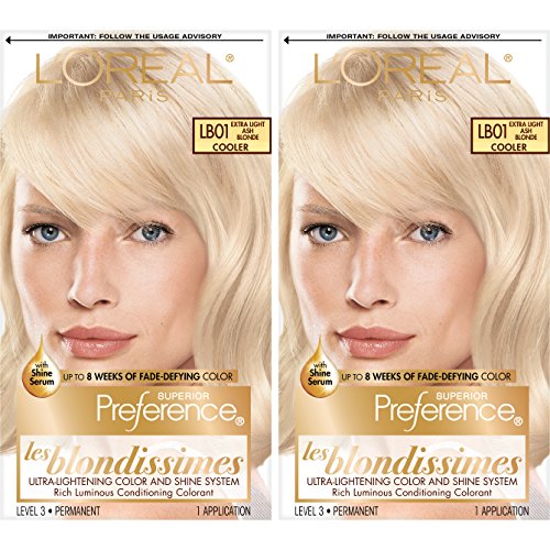 L'Oreal Paris Superior Preference Fade-Defying + Shine Permanent Hair Color, LB01 Extra Light Ash Blonde, Pack of 2, Hair Dye