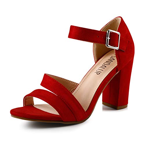 Sandalup Women's Chunky Block High Heel Sandals with Open Toe Ankle Strap for Dress Wedding Party Red 09