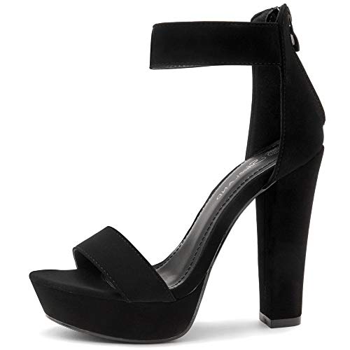 Shoe Land SL-CUTESY Women's Open Toe Ankle Strap Chunky Platform Dress Heel Sandal Black 8.0