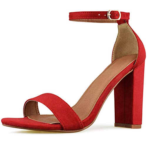Women's High Chunky Block Heel Pump Dress Heeled Sandals (9, RED)